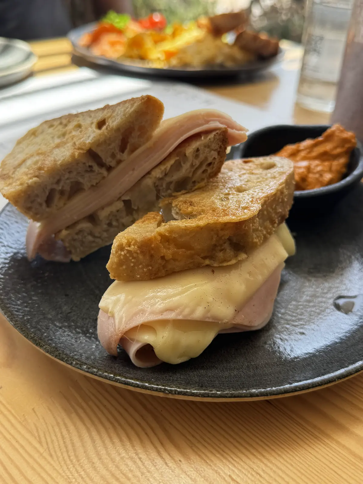 Toasted turkey sandwich on sourdough with spiced tomato sauce at Fresh Ibiza